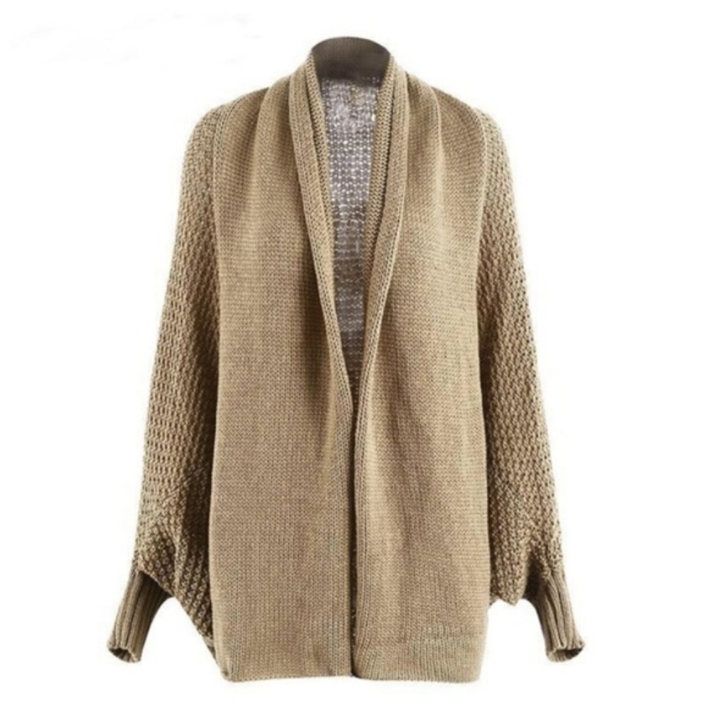 Oversized Batwing Khaki Cardigan Shrug Sweater - Picture 6 of 8